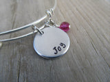 Joy Inspiration Bracelet- "Joy"  - Hand-Stamped Bracelet  -Adjustable Bangle Bracelet with an accent bead of your choice