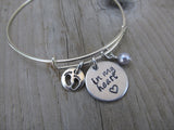Baby Loss/Miscarriage Bracelet- Hand-stamped bracelet, "in my heart" with stamped heart and baby footprints charm   - Hand-Stamped Bracelet  -Adjustable Bangle Bracelet with an accent bead of your choice