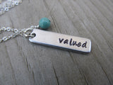 Valued Inspiration Necklace-"valued" - Hand-Stamped Necklace with an accent bead of your choice