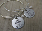 Personalized set of 2 Sisters Bracelets- 2 Bracelet Set- "big sister", and "little sister" each with a name and a pearl