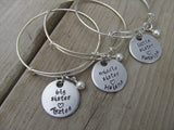 Personalized set of 3 Sisters Bracelets- 3 Bracelet Set- "big sister", "middle sister", "little sister" each with a name and a pearl
