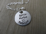 Personalized Little Sister Necklace- hand-stamped "little sister" with a name of your choice and accent bead - Personalized Gift