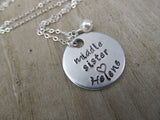 Personalized Middle Sister Necklace- hand-stamped "middle sister" with a name of your choice and accent bead - Personalized Gift