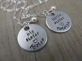 RESERVED- Personalized set of 2 Sisters Necklaces- "little sister" with "Susan" as the name and January as the bead, "big sister" with "Sandy" as the name and March as the bead