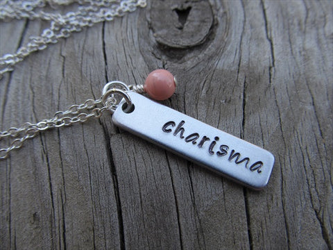 Charisma Inspiration Necklace-"charisma" - Hand-Stamped Necklace with an accent bead of your choice