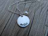 Smile Inspiration Necklace- "smile" - Hand-Stamped Necklace with an accent bead in your choice of colors