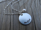 Smile Inspiration Necklace- "smile" - Hand-Stamped Necklace with an accent bead in your choice of colors