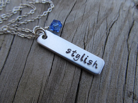 Stylish Inspiration Necklace-"stylish" - Hand-Stamped Necklace with an accent bead of your choice