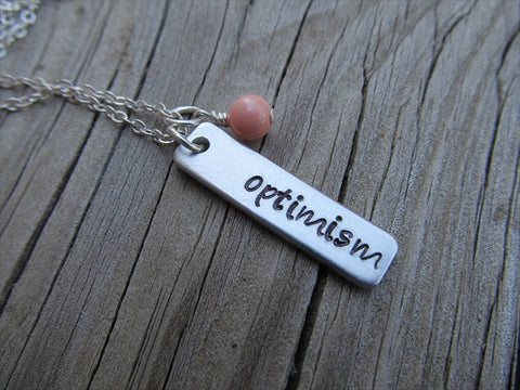 Optimism Inspiration Necklace-"optimism" - Hand-Stamped Necklace with an accent bead of your choice