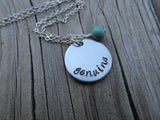 Genuine Inspiration Necklace- "genuine" - Hand-Stamped Necklace with an accent bead in your choice of colors