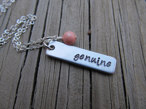 Genuine Inspiration Necklace-"genuine" - Hand-Stamped Necklace with an accent bead of your choice