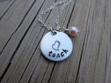 Teach Inspiration Necklace- "teach" with a stamped heart - Hand-Stamped Necklace with an accent bead in your choice of colors