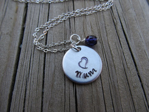 Mum Inspiration Necklace- "Mum" with a stamped heart - Hand-Stamped Necklace with an accent bead in your choice of colors