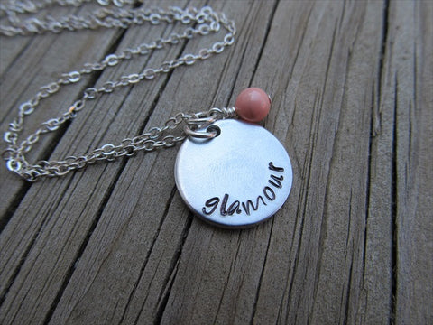 Glamour Inspiration Necklace- "glamour"- Hand-Stamped Necklace with an accent bead in your choice of colors