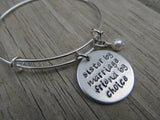 Sister in Law Bracelet- "sister by marriage friend by choice" - Hand-Stamped Bracelet- Adjustable Bangle Bracelet with an accent bead in your choice of colors