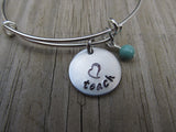 Teacher's Inspiration Bracelet- "teach" with a stamped heart  - Hand-Stamped Bracelet  -Adjustable Bangle Bracelet with an accent bead of your choice