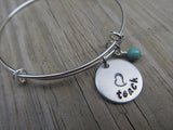 Teacher's Inspiration Bracelet- "teach" with a stamped heart  - Hand-Stamped Bracelet  -Adjustable Bangle Bracelet with an accent bead of your choice