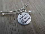 Friendship Bracelet- "sister of my heart" with stamped heart - Hand-Stamped Bracelet- Adjustable Bangle Bracelet with an accent bead of your choice