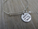 Friendship Bracelet- "sister of my heart" with stamped heart - Hand-Stamped Bracelet- Adjustable Bangle Bracelet with an accent bead of your choice