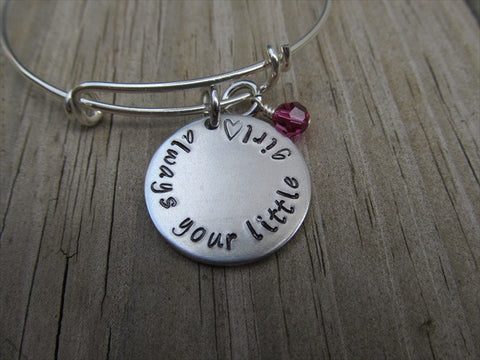 Mother of the Bride Bracelet- "always your little girl ♥" - Hand-Stamped Bracelet- Adjustable Bangle Bracelet with an accent bead of your choice