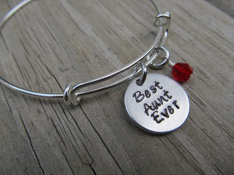 Aunt Bracelet- "Best Aunt Ever" - Hand-Stamped Bracelet  -Adjustable Bangle Bracelet with an accent bead of your choice