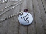 Sweet Pea Necklace- "sweet pea" with a stamped heart- Hand-Stamped Necklace with an accent bead in your choice of colors