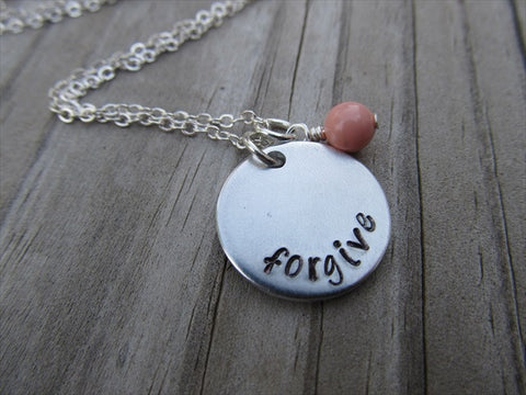 Forgive Inspiration Necklace- "forgive" - Hand-Stamped Necklace with an accent bead in your choice of colors