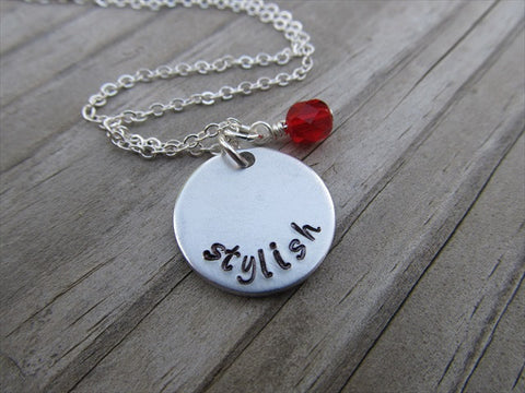 Stylish Inspiration Necklace- "stylish" - Hand-Stamped Necklace with an accent bead in your choice of colors