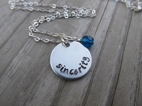 Sincerity Inspiration Necklace- "sincerity" - Hand-Stamped Necklace with an accent bead in your choice of colors