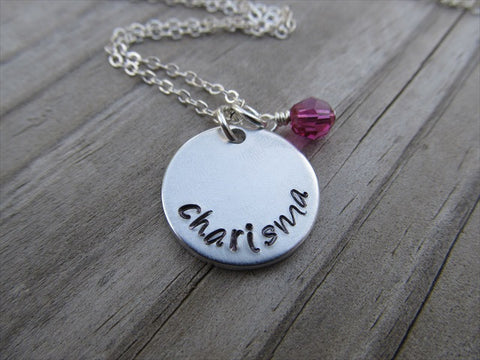 Charisma Inspiration Necklace- "charisma" - Hand-Stamped Necklace with an accent bead in your choice of colors