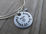 Mom Memorial Bracelet- "Mom ♥ Forever in my heart" - Hand-Stamped Bracelet- Adjustable Bangle Bracelet with an accent bead of your choice