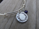 Determination Inspiration Bracelet- "♥ Determination" - Hand-Stamped Bracelet- Adjustable Bangle Bracelet with an accent bead of your choice