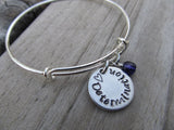 Determination Inspiration Bracelet- "♥ Determination" - Hand-Stamped Bracelet- Adjustable Bangle Bracelet with an accent bead of your choice