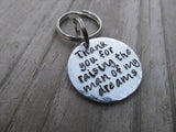 Small Mother In Law Keychain "Thank you for raising the man of my dreams" - Small Circle Keychain - Hand Stamped Metal Keychain