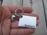 Football Keychain- Gift For Football Player or Fan- Keychain- with the name of your choice or "football" with football helmet charm- Keychain