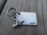 Golf Keychain- Gift For Golfer - Keychain- with the name of your choice or "golf" with golf clubs charm- Keychain