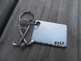 Golf Keychain- Gift For Golfer - Keychain- with the name of your choice or "golf" with golf clubs charm- Keychain