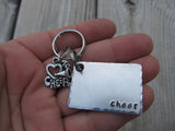 Cheerleading Keychain- Gift For Cheerleader- Keychain- with the name of your choice or "cheer" with cheerleading charm- Keychain