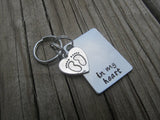 Miscarriage Inspirational Keychain- "in my heart" with heart/baby feet charm - Hand Stamped Metal Keychain