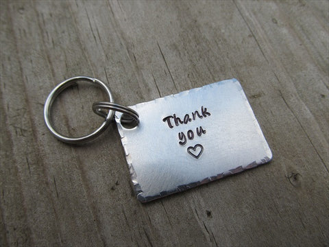 Thank You Inspirational Keychain- "Thank you" with a stamped heart - Hand Stamped Metal Keychain