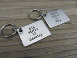 Personalized Sisters Keychains- 2 Keychain Set- "big sister", "little sister" -each with a heart and a name of your choice