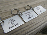 Personalized Sisters Keychains- 3 Keychain Set- "big sister", "middle sister", "little sister" -each with a heart and a name of your choice