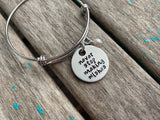Wishes Bracelet- "never stop making wishes" - Hand-Stamped Bracelet  -Adjustable Bangle Bracelet with an accent bead of your choice