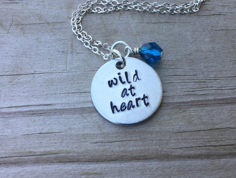 Wild at Heart Inspiration Necklace- "wild at heart"- Hand-Stamped Necklace with an accent bead in your choice of colors