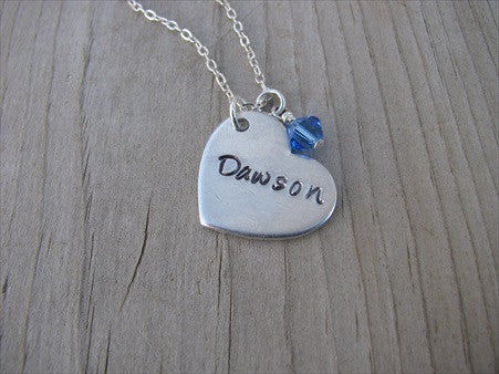 Personalized Heart Necklace- Hand-Stamped heart with a name of your choice -Necklace with an accent bead in your choice of colors