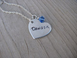 Personalized Heart Necklace- Hand-Stamped heart with a name of your choice -Necklace with an accent bead in your choice of colors