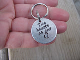 Small Hand-Stamped Keychain "Two hearts as one" with stamped heart- Small Circle Keychain - Hand Stamped Metal Keychain