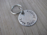 Small Hand-Stamped Keychain "Love Teach Inspire" textured- Small Circle Keychain - Hand Stamped Metal Keychain