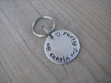 Small Hand-Stamped Keychain "my cousin my friend" with stamped heart - Small Circle Keychain - Hand Stamped Metal Keychain