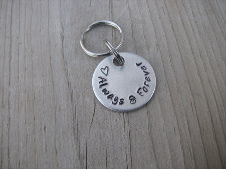 Small Hand-Stamped Keychain "Always & Forever" with stamped heart - Small Circle Keychain - Hand Stamped Metal Keychain